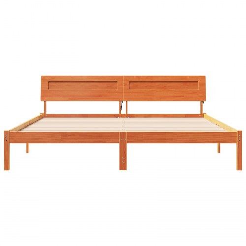 Sengestel med hovedgærde 200 x 200 cm - brun, massiv fyrretræ
