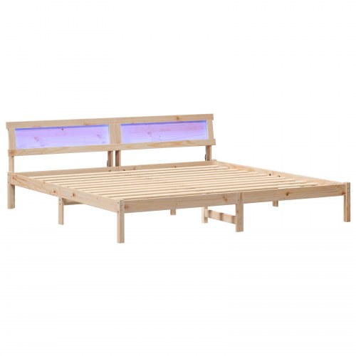 Sengestel med hovedgærde og LED - brun 200 x 200 cm