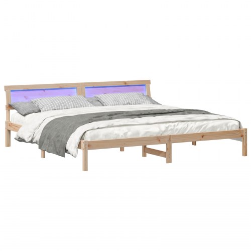 Sengestel med hovedgærde og LED - brun 200 x 200 cm