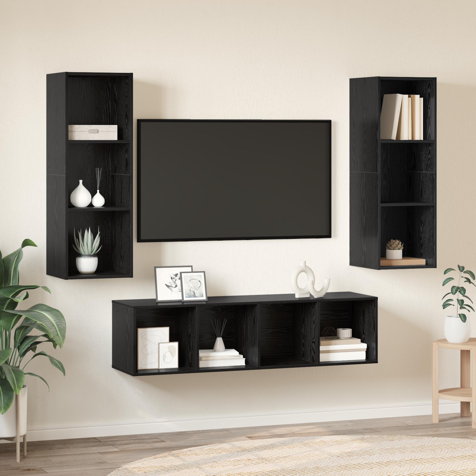 TV Skab Sæt 3 stk Sort eg 37 x 37 x 142.5 cm Konstrueret træ