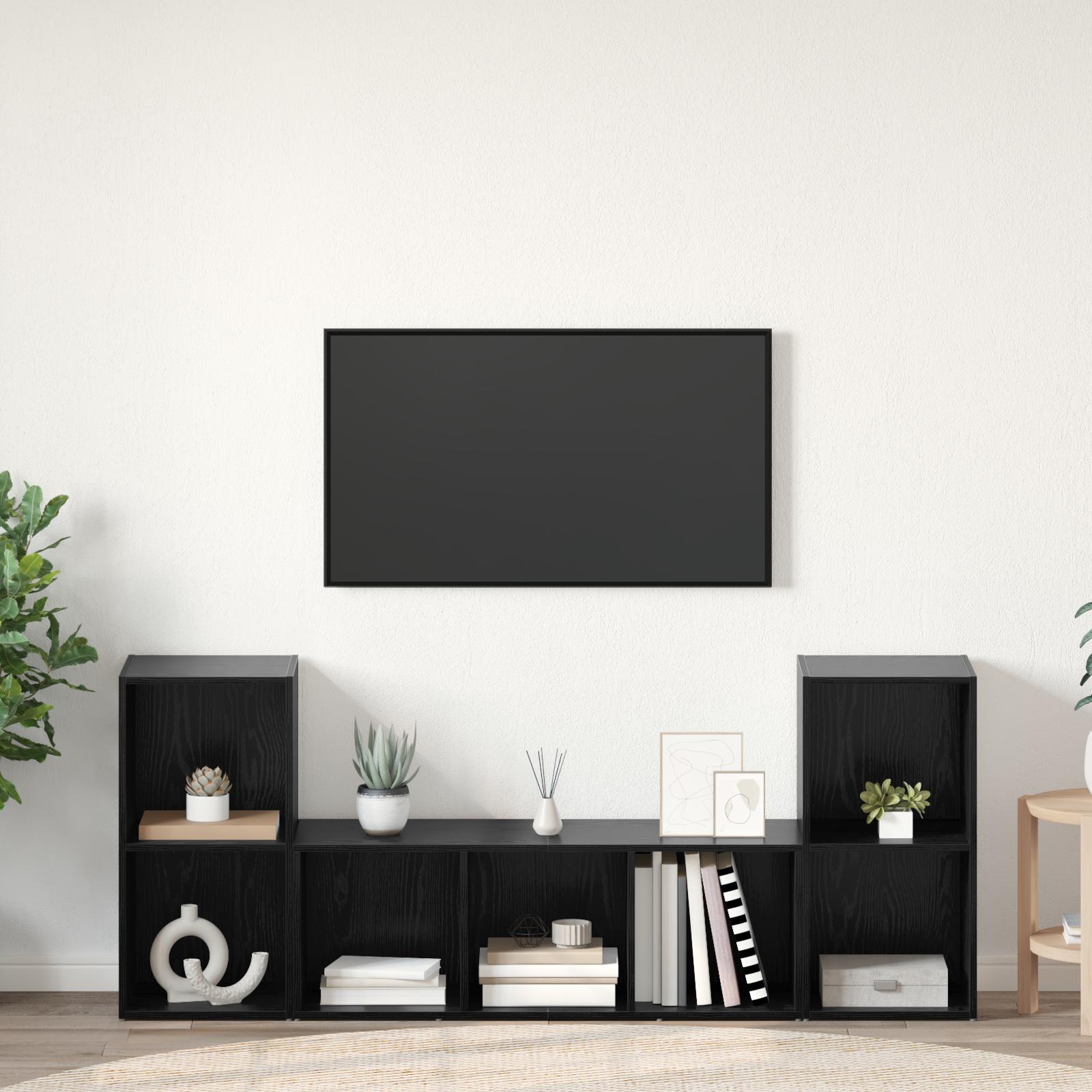 TV-skab 3 stk Sort 107 x 35 x 37 cm Konstrueret træ