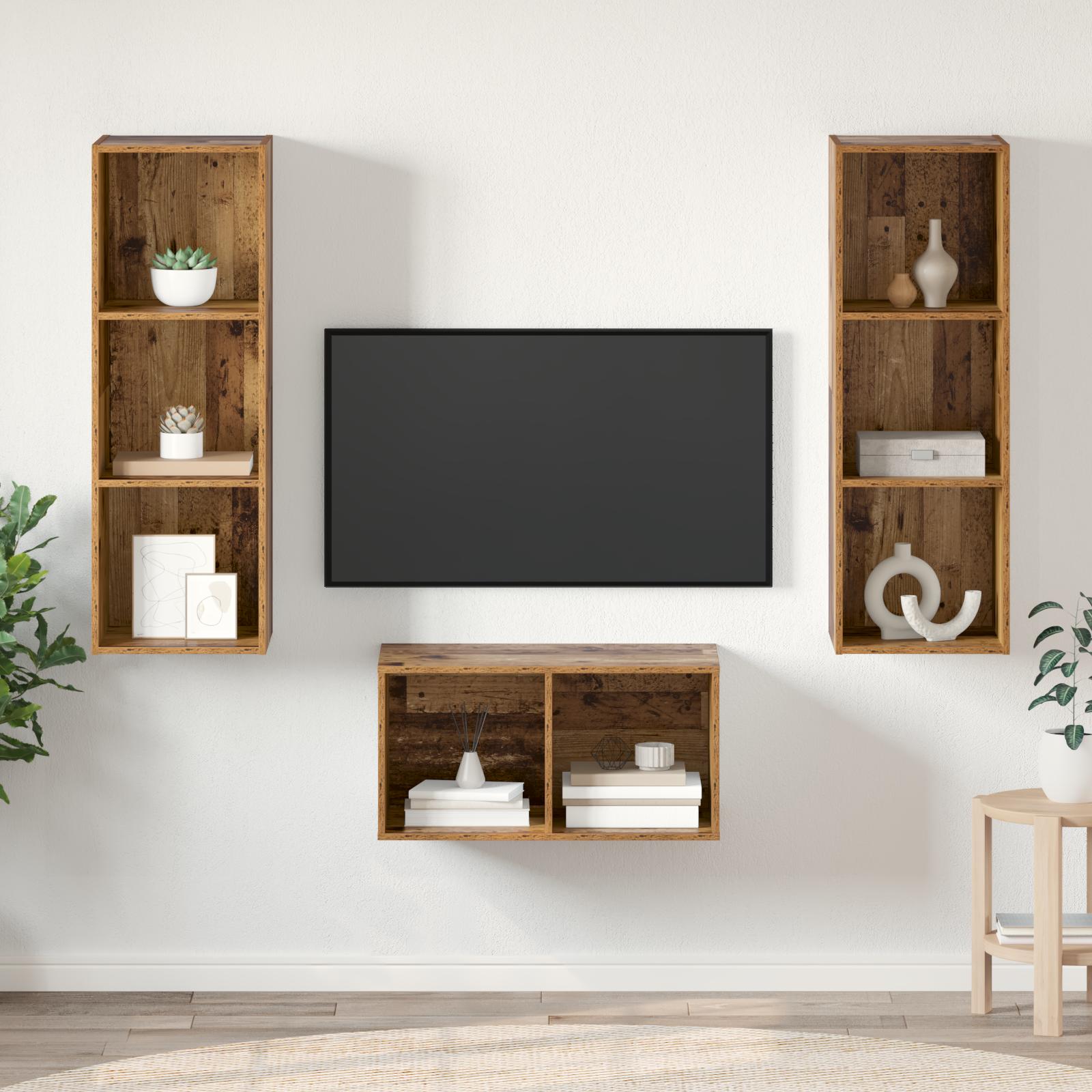 TV-møbelsæt Gammelt træ 37 x 37 x 107 cm Konstrueret træ