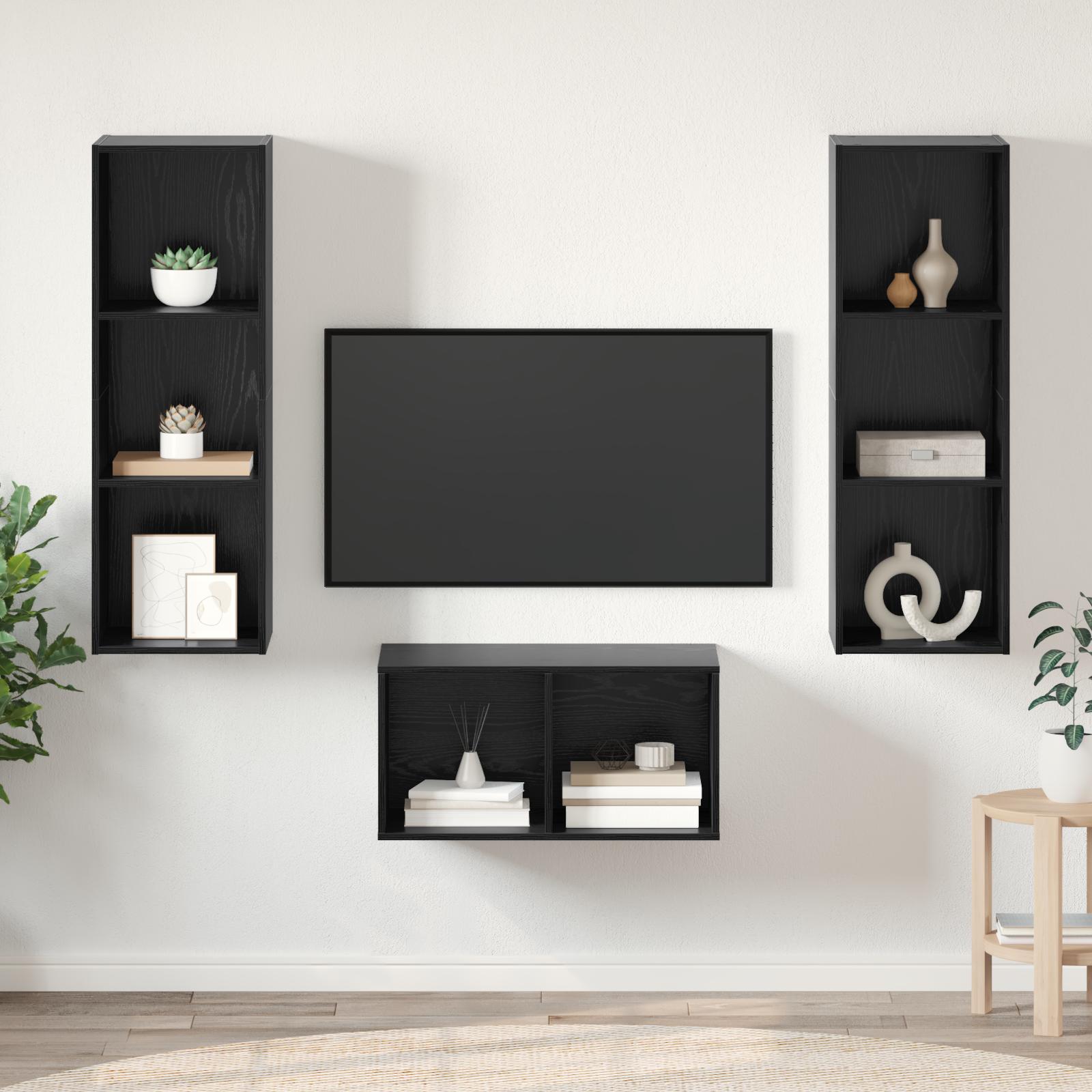 TV-møbelsæt Sort eg 37 x 37 x 107 cm Konstrueret træ