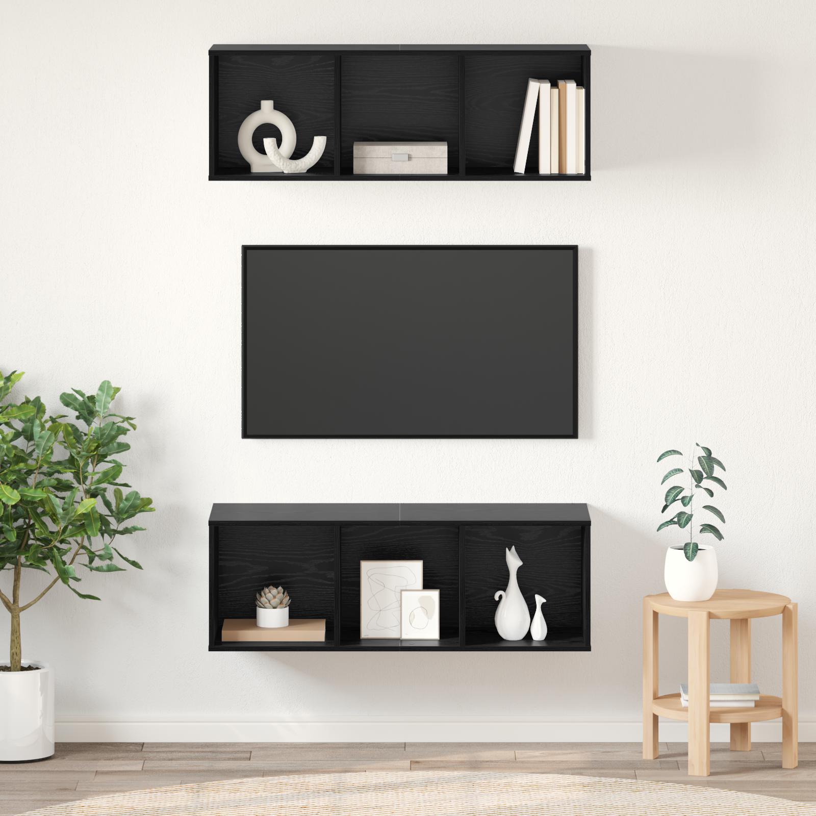 Væghængte TV skabe Vægmonteret 2 stk Sort eg 37 x 37 x 107 cm