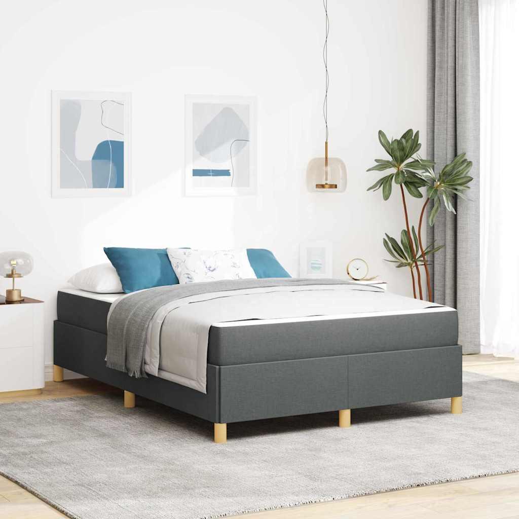 Box Spring Seng Mørkegrå Og Hvid Og Mørkegrå 140 X 190 Cm Stof