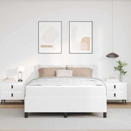 Sengestel med madras - hvid stof 140 × 200 cm