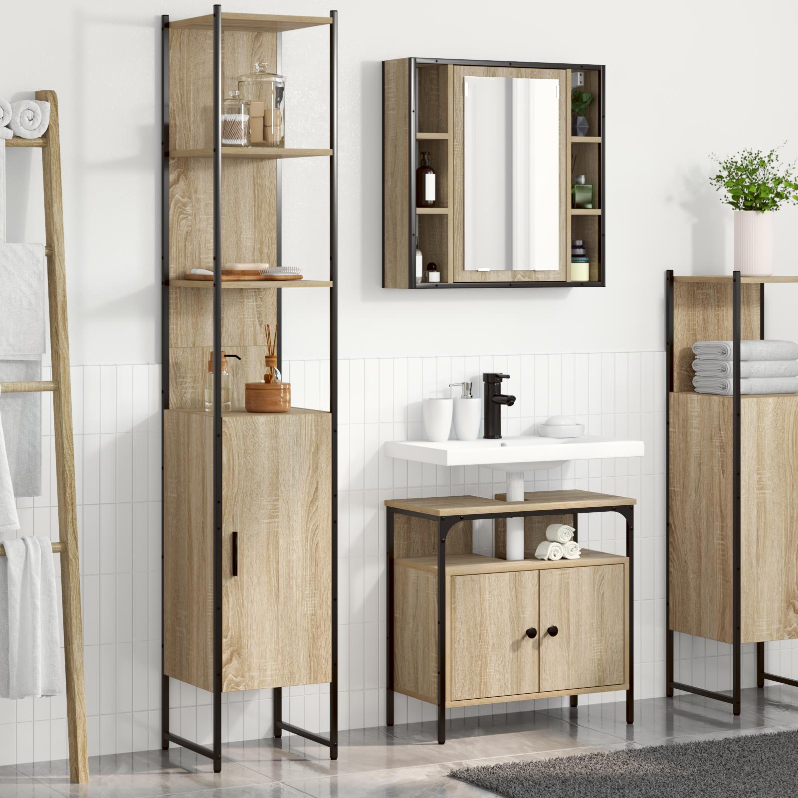 Badeværelsesskabsæt Andet 3 stk Sonoma-eg 33 x 33 x 185.5 cm
