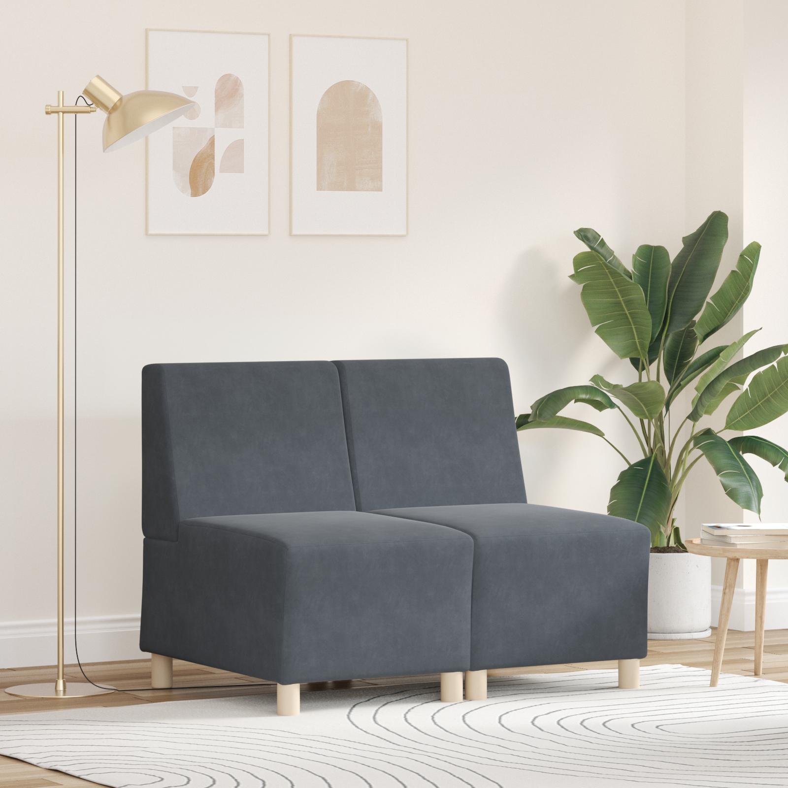 Modulsofa uden armlæn - 2 enheder i fløjl, mørkegrå 55 × 74 × 82 cm