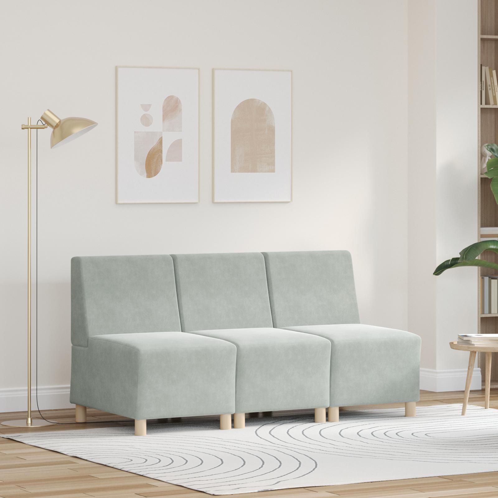 Modulsofa uden armlæn - 3 enheder i fløjl, lysegrå 55 × 74 × 82 cm