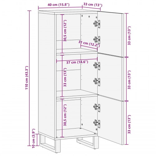 Highboard Brun 40 x 33 x 110 cm Massivt mangotræ