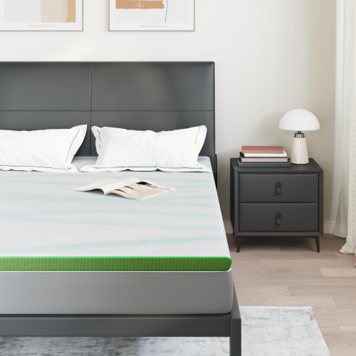 Topmadras hvid og grøn 160 x 200 cm i jacquard stof