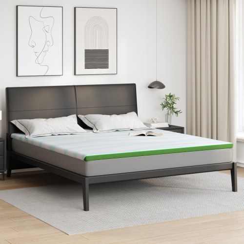 Topmadras 200 x 200 cm - hvid og grøn