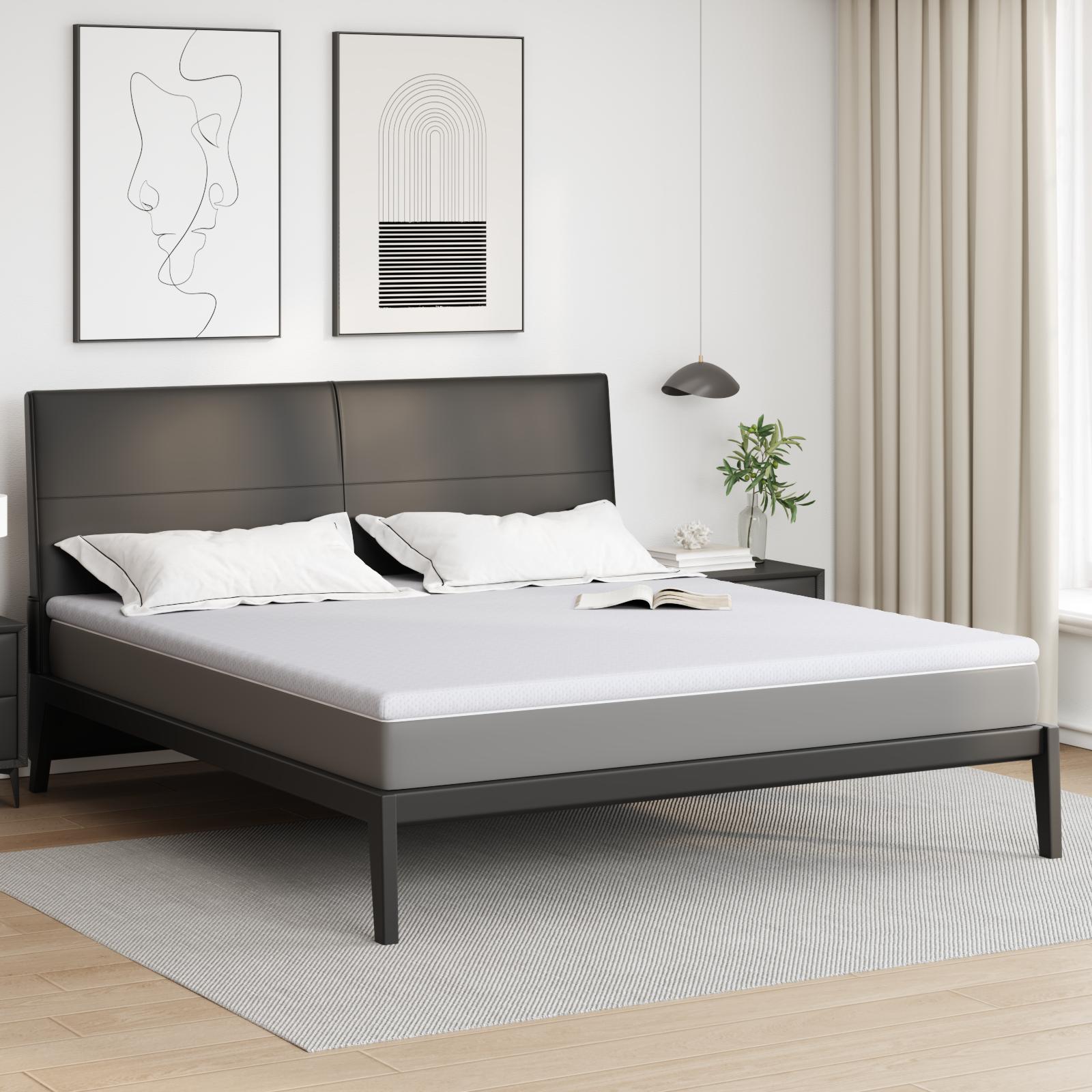 Topmadras i jacquardstof 200 x 200 cm hvid med memory-skum