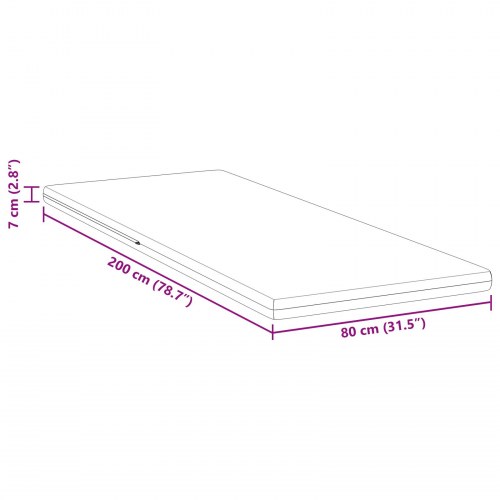Topmadras med memoryskum 80 x 200 cm - hvid