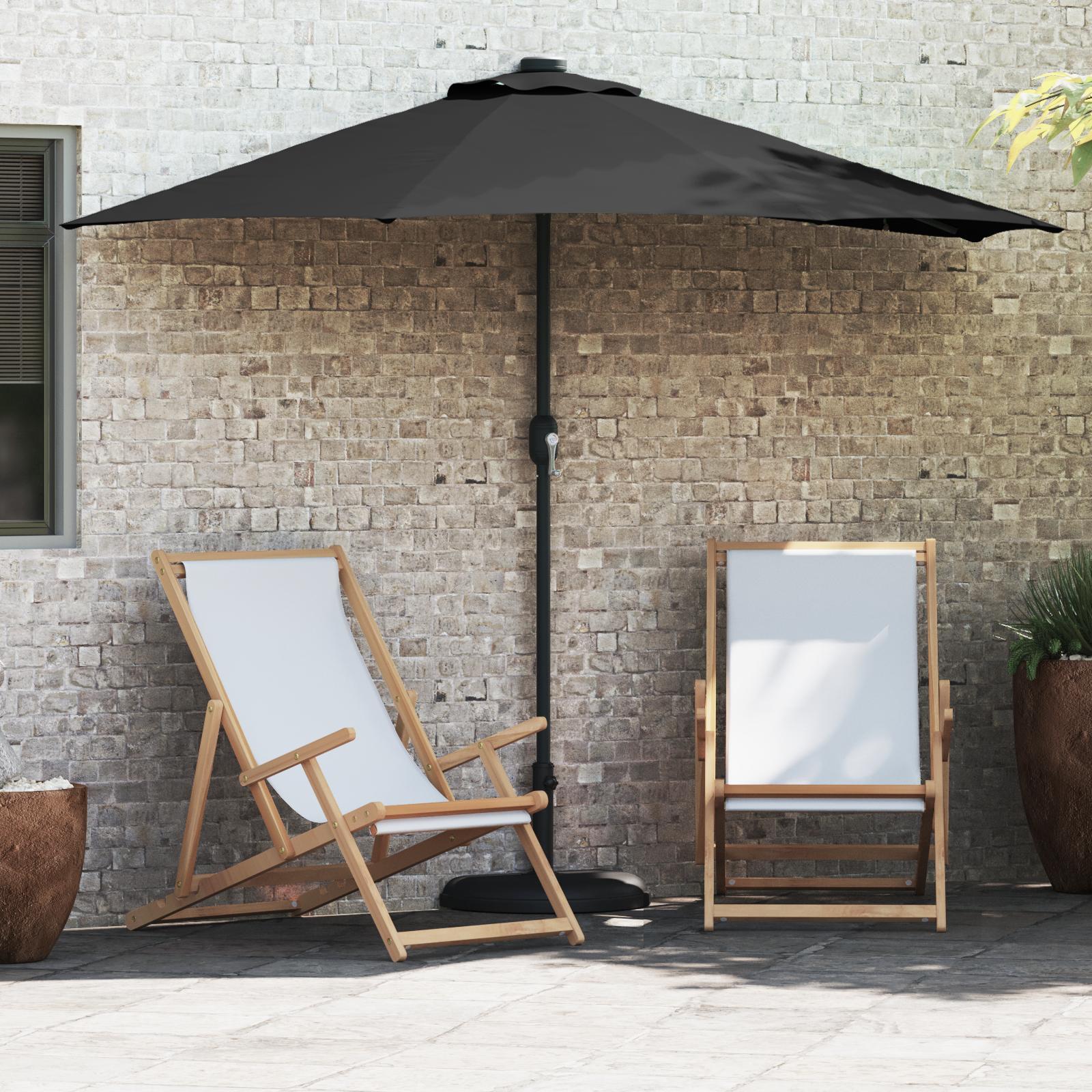 Haveparasol - sort 294 × 150 × 224 cm i polyester og stål med LED og håndsving