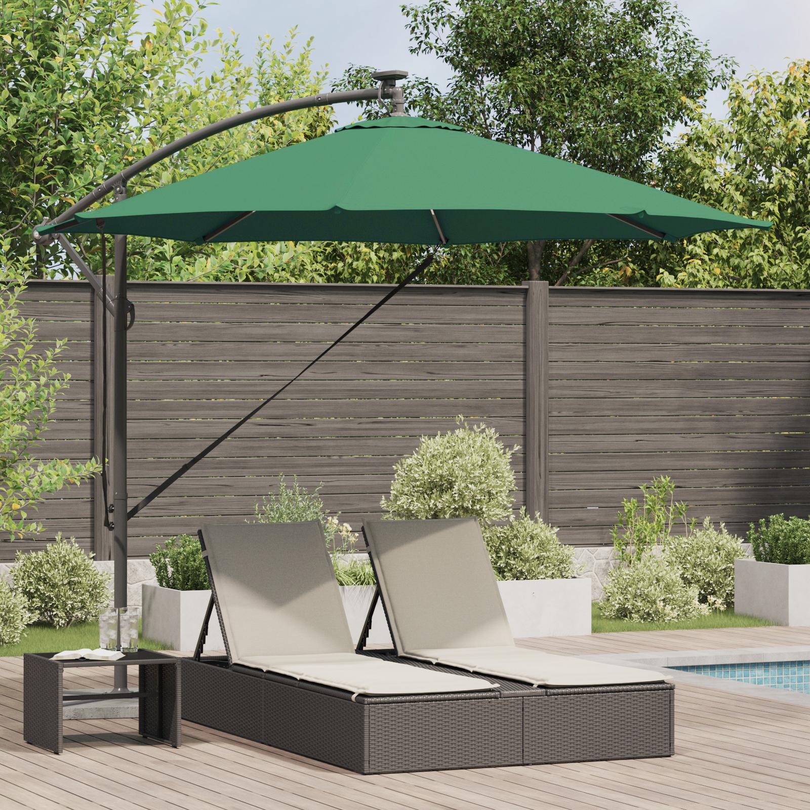 Cantilever parasol - grøn 294 × 294 × 248 cm i polyester og aluminium med LED og 360° rotation
