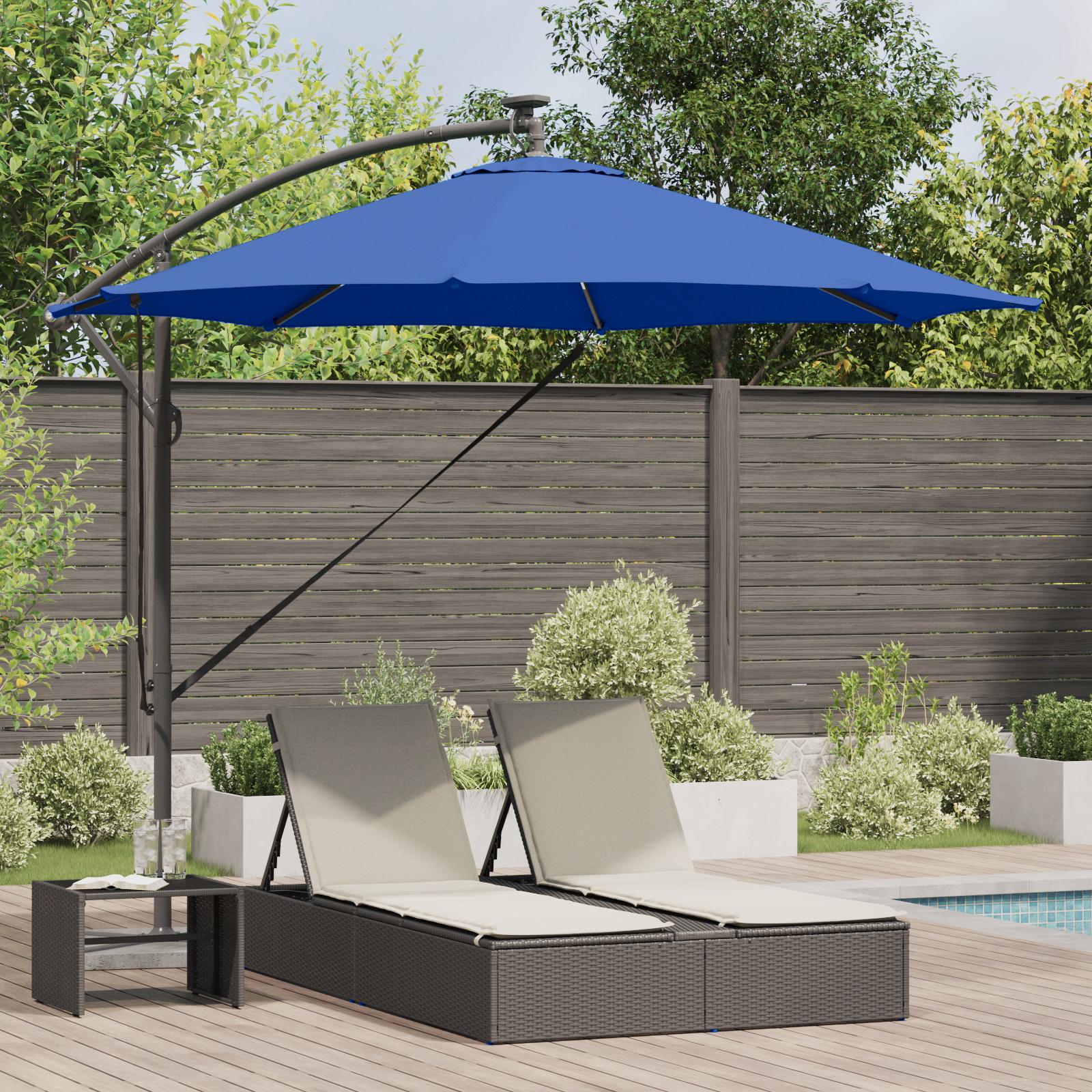 Parasol 294 × 294 × 248 cm - cantilever i polyester og aluminium, azurblå med LED