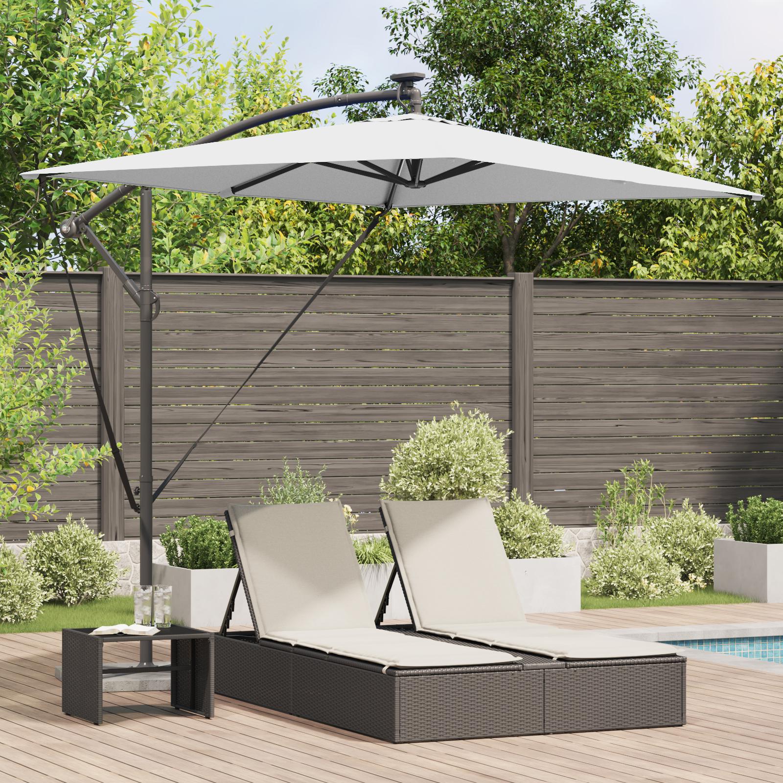 Cantilever parasol - sandfarvet 294 × 200 × 270 cm i polyester og aluminium