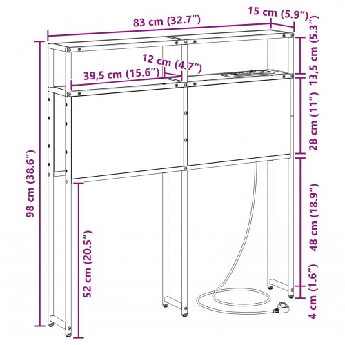 Opbevaringssengegavl med opladningsstation - røget eg
