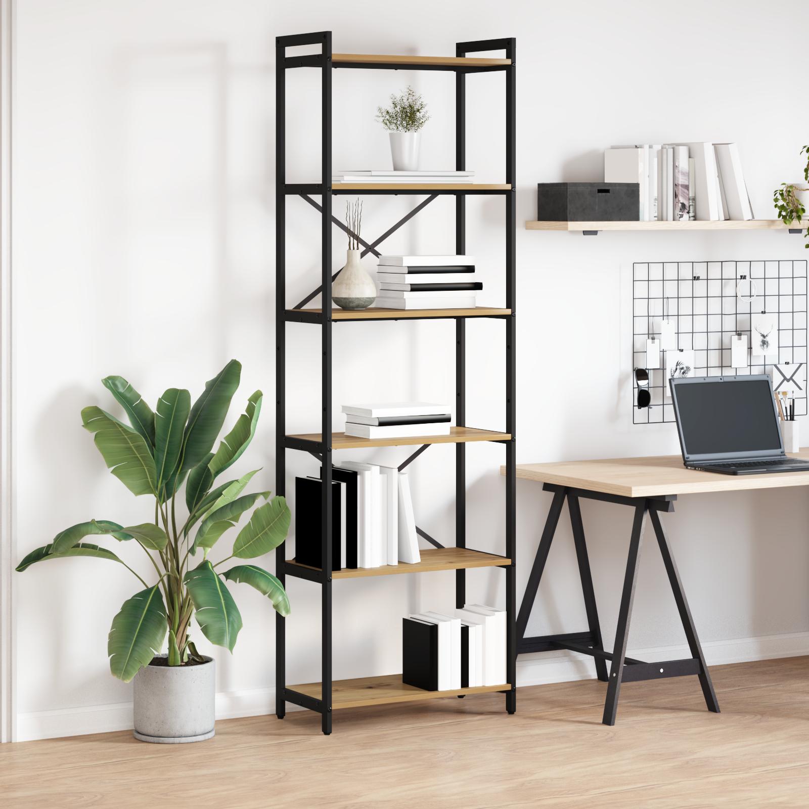 Bogreol i industrielt design - Artisan egetræ, 60 × 30 × 189,5 cm, konstrueret træ og sort stål