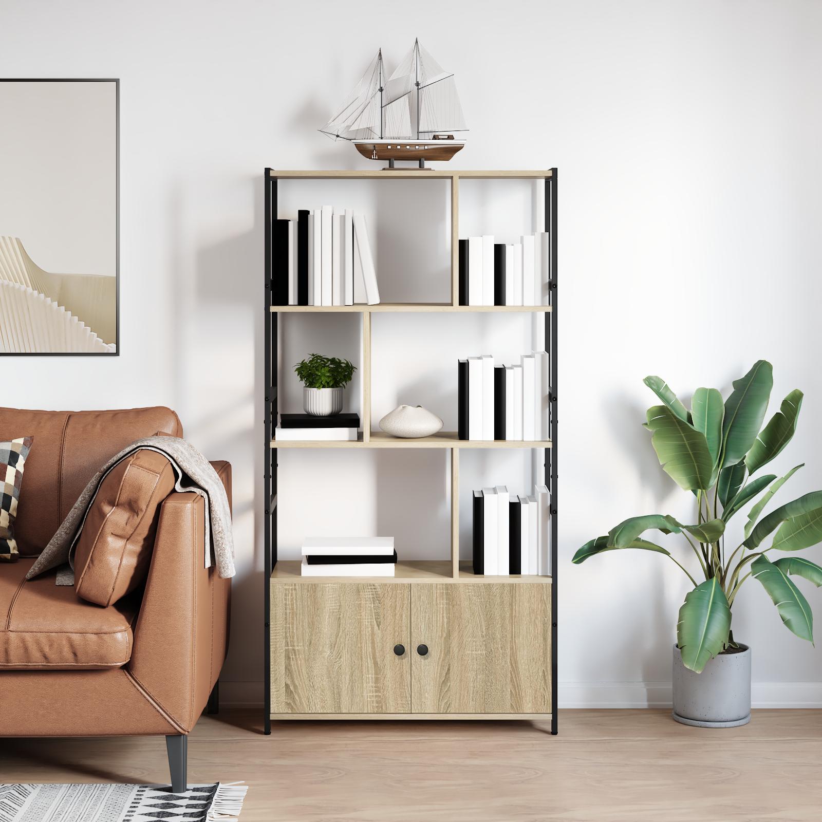 Bogreol i sonoma eg 80 × 30 × 155,5 cm - konstrueret træ og stål
