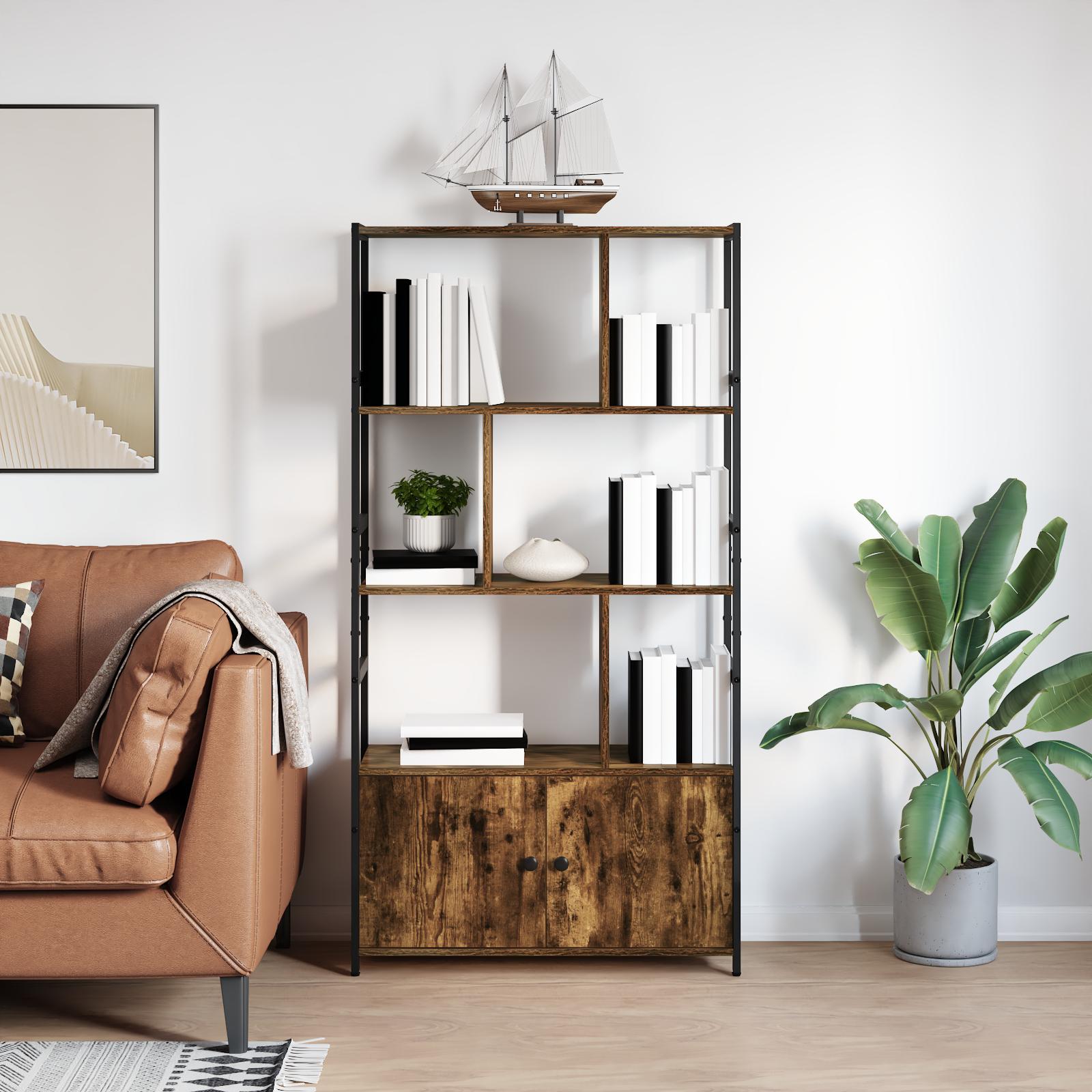 Bogreol i røget eg 80 × 30 × 155,5 cm - konstrueret træ med stålramme