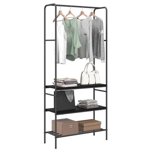 Tøjstativ med hylder Sort eg 77 x 30 x 171 cm Konstrueret træ
