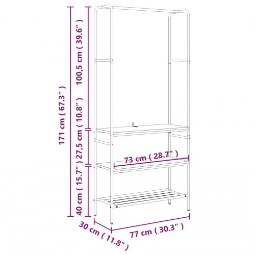 Tøjstativ med hylder Sort eg 77 x 30 x 171 cm Konstrueret træ