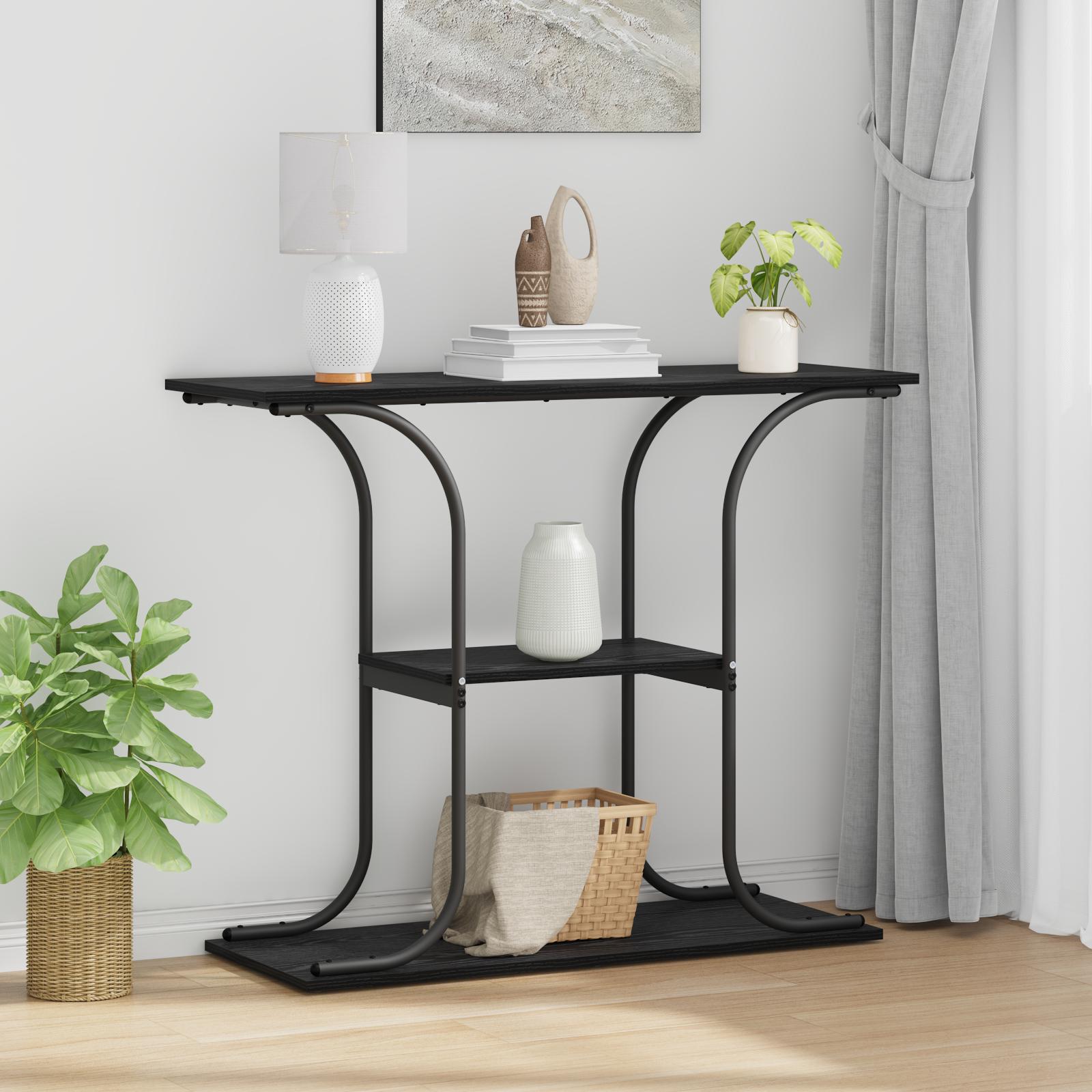 Konsolbord med hylde Sort eg 101 x 35 x 80.5 cm Konstrueret træ