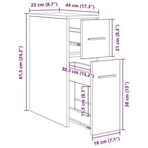 Slank Badeværelsesskab Sort eg 22 x 44 x 61.5 cm