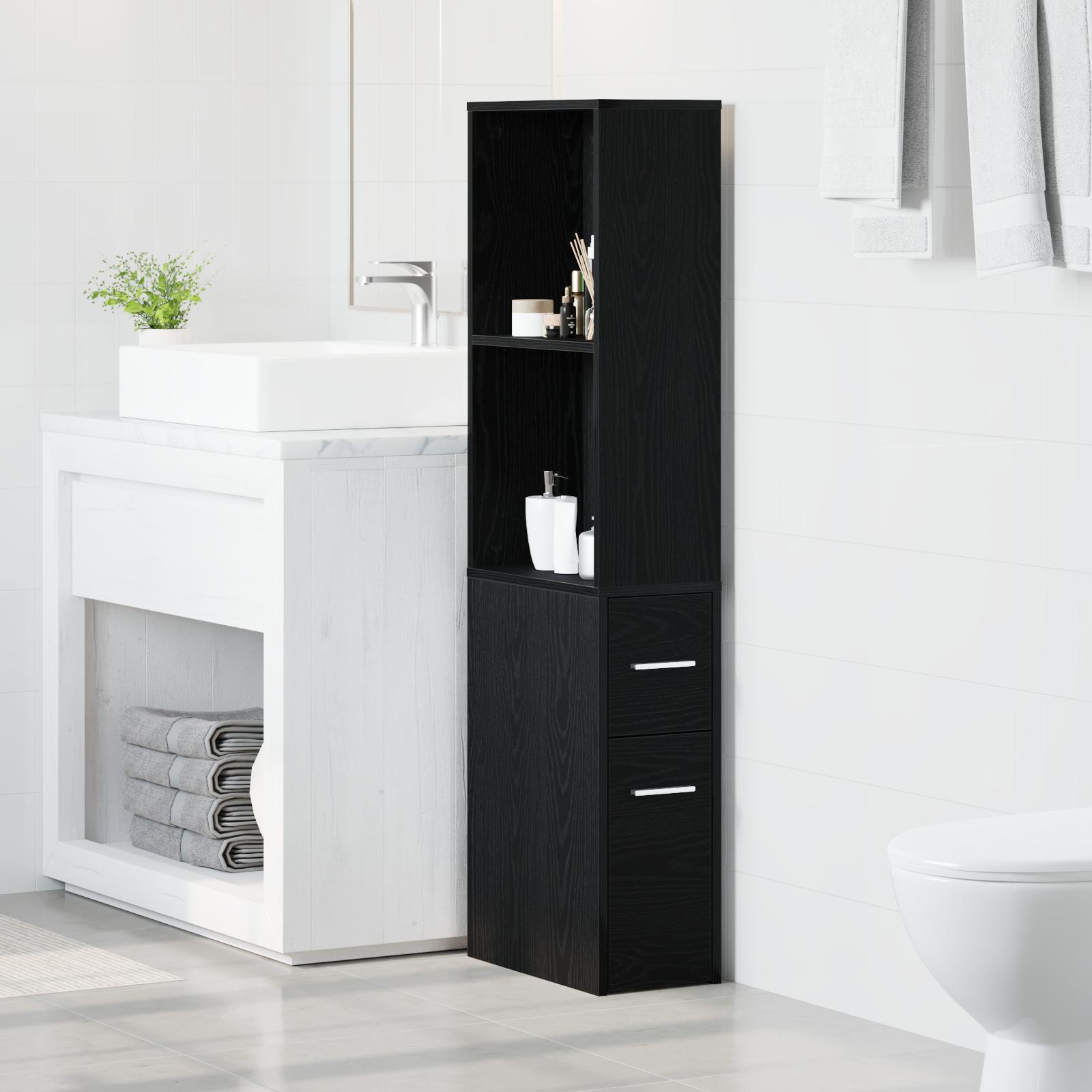 Badeværelsesmøbel sæt Sort eg 22 x 41 x 135 cm Konstrueret træ
