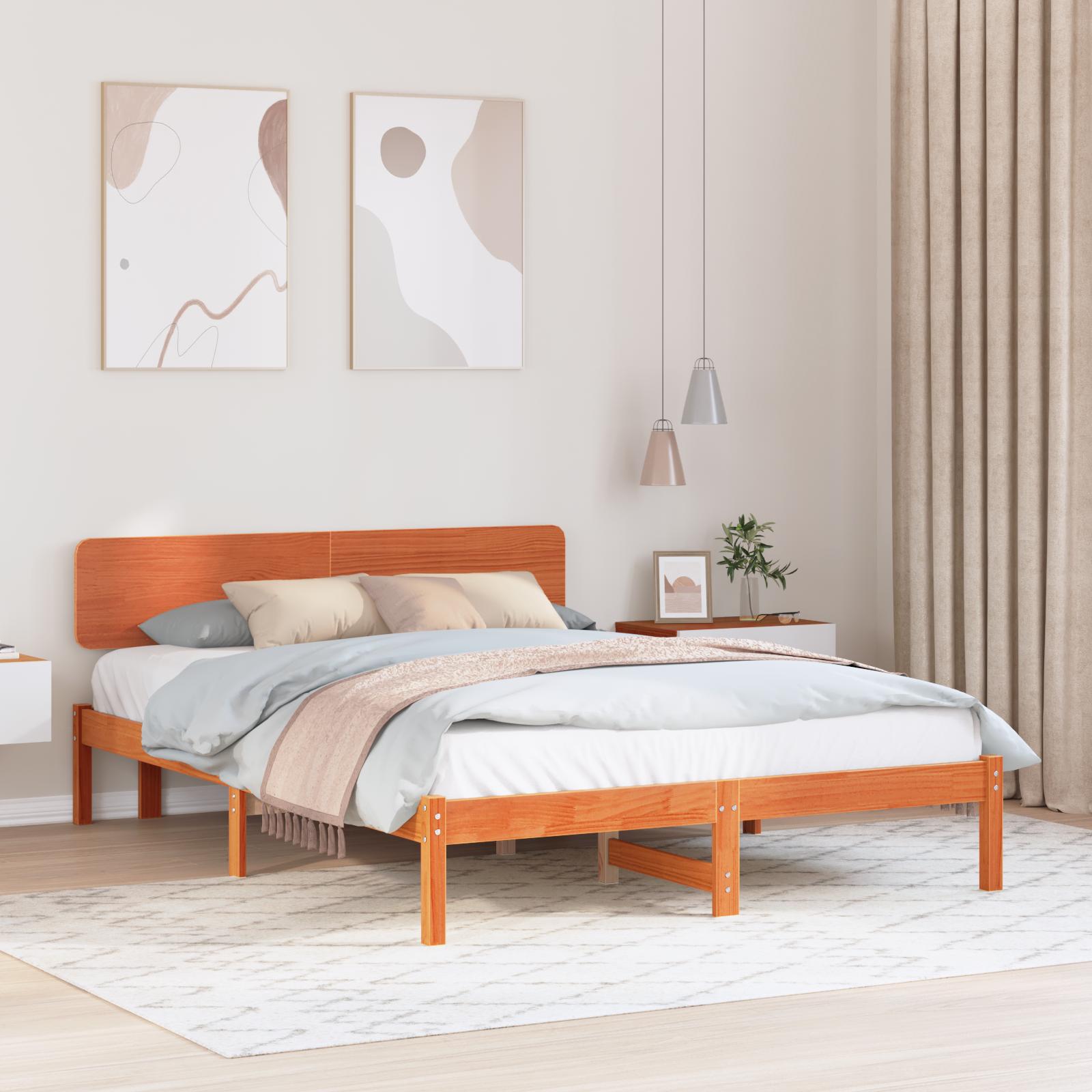Sengestel med hovedgærde Voks brun 160 x 200 cm