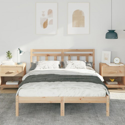 Sengestel med hovedgærde - brun, 140 x 190 cm, massiv fyrretræ