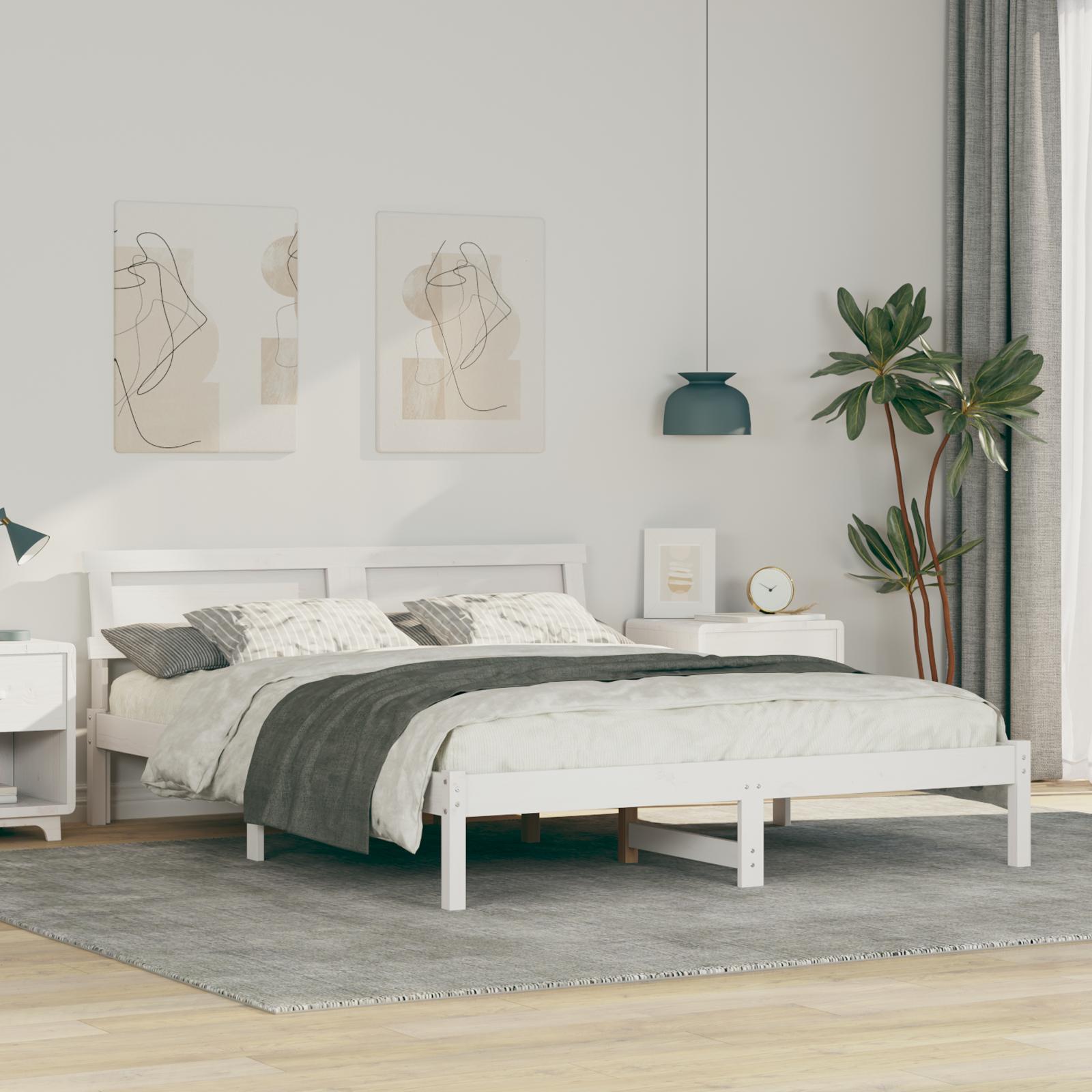 Sengestel med hovedgærde Hvid 160 x 200 cm Massivt fyrretræ
