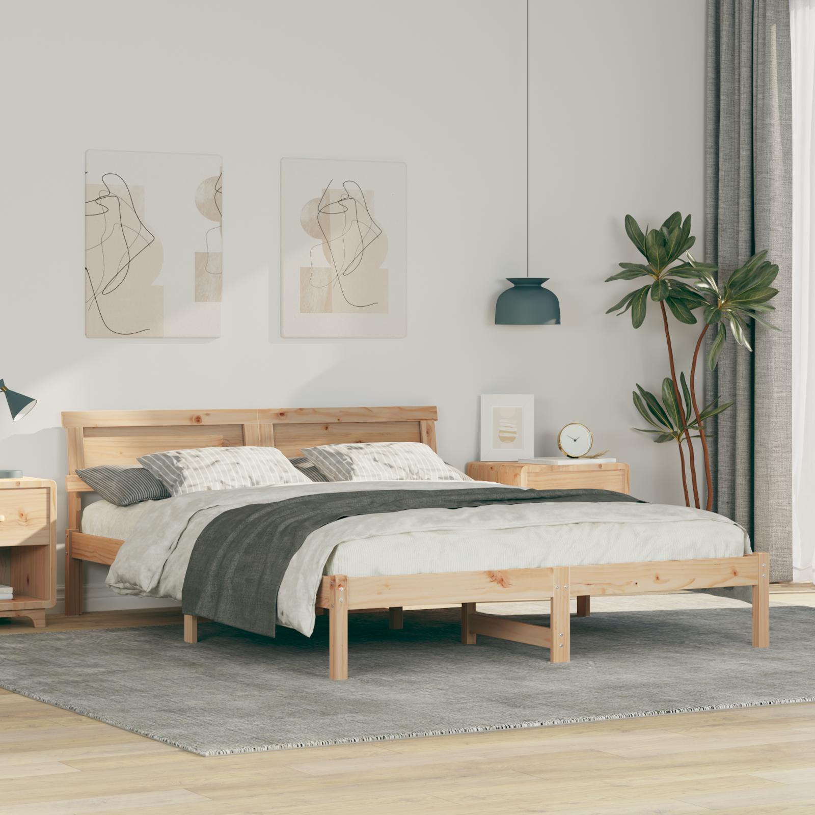 Sengestel med hovedgærde Brun 140 x 200 cm Massivt fyrretræ