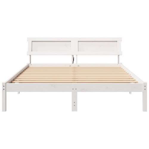 Sengestel med hovedgærde 140 x 200 cm i massiv fyrretræ - hvid