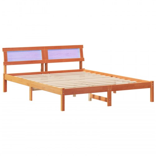 Sengestel med hovedgærde - voks brun 140 x 200 cm, massivt fyrretræ