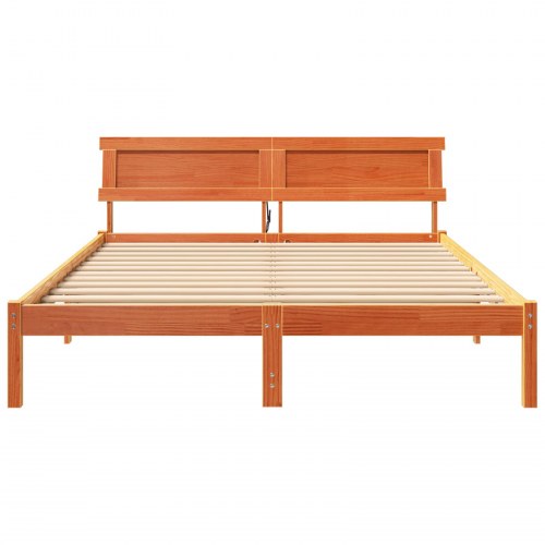 Sengestel med hovedgærde - voks brun 140 x 200 cm, massivt fyrretræ