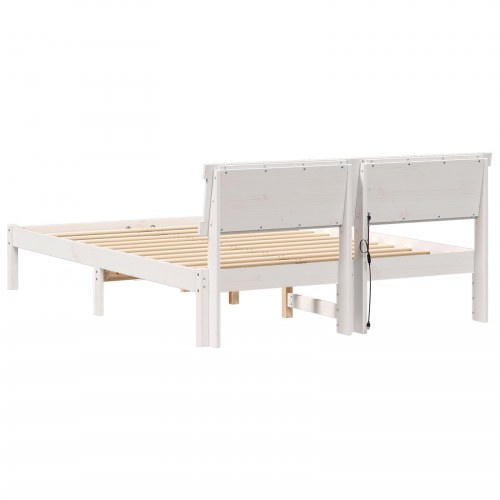 Sengestel med hovedgærde 120 x 200 cm i massiv fyrretræ - hvid