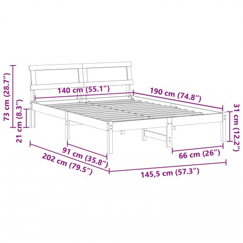 Sengestel med hovedgærde 140 x 190 cm - voksbrun fyrretræ
