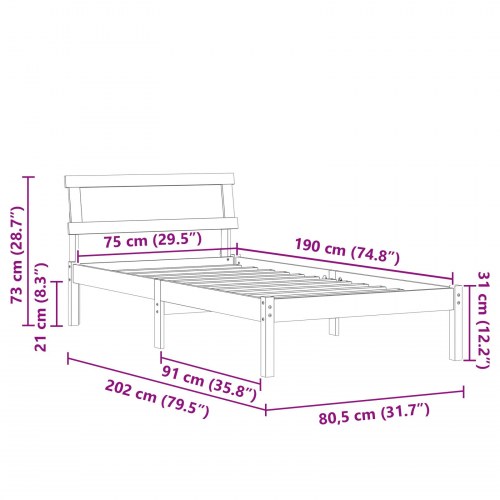 Sengestel med hovedgærde 75 x 190 cm - hvid