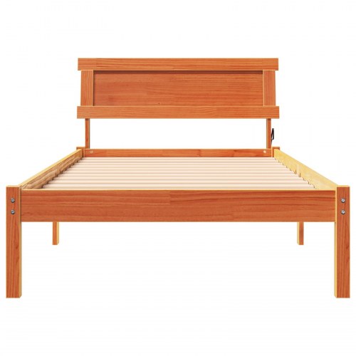 Sengestel med hovedgærde i voksbrun massiv fyrretræ 75 x 190 cm