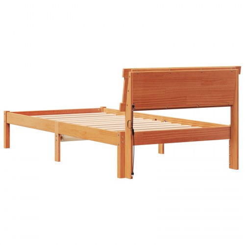 Sengestel med hovedgærde i voksbrun massiv fyrretræ 75 x 190 cm