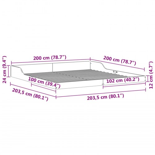 Sengestel i hvidt massivt fyrretræ 200 x 200 cm