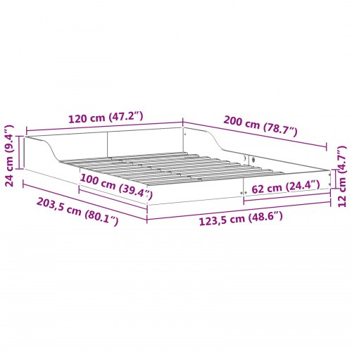 Sengestel Brun 120 x 200 cm Massivt fyrretræ