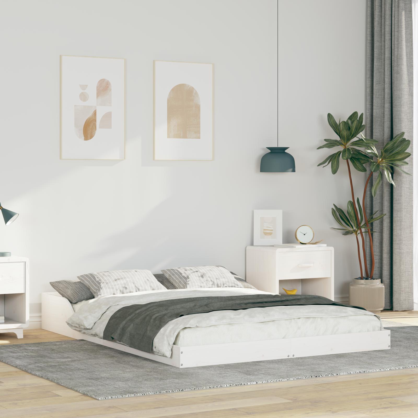 Sengestel platform - hvid 135 × 190 cm i massiv fyrretræ