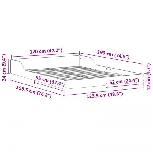 Sengestel Hvid 120 x 190 cm Massivt fyrretræ