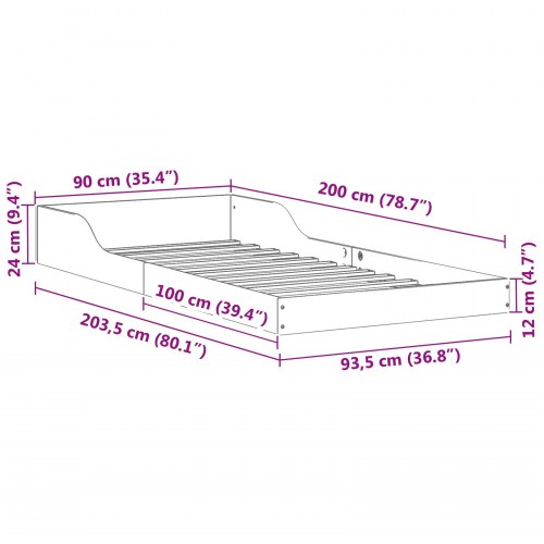 Platform sengestel 90 x 200 cm - brun massiv fyrretræ