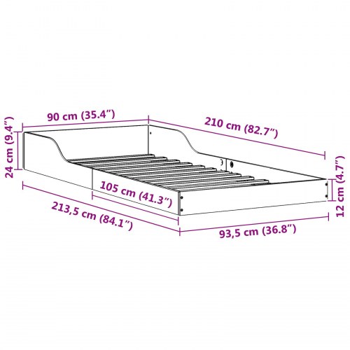 Sengestel 90 x 210 cm i massiv fyrretræ - hvid