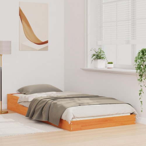 Sengestel 90 x 210 cm i massiv fyrretræ - voksbrun